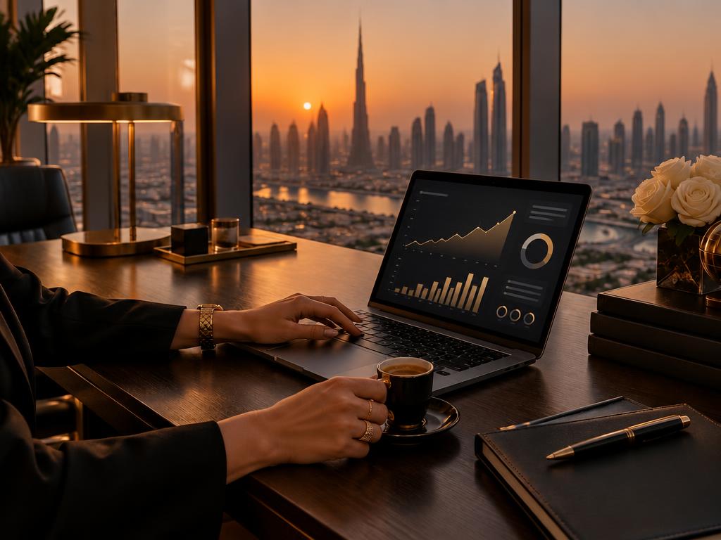 Naturally lit workspace with a laptop and leather notebook beside a window overlooking the coast